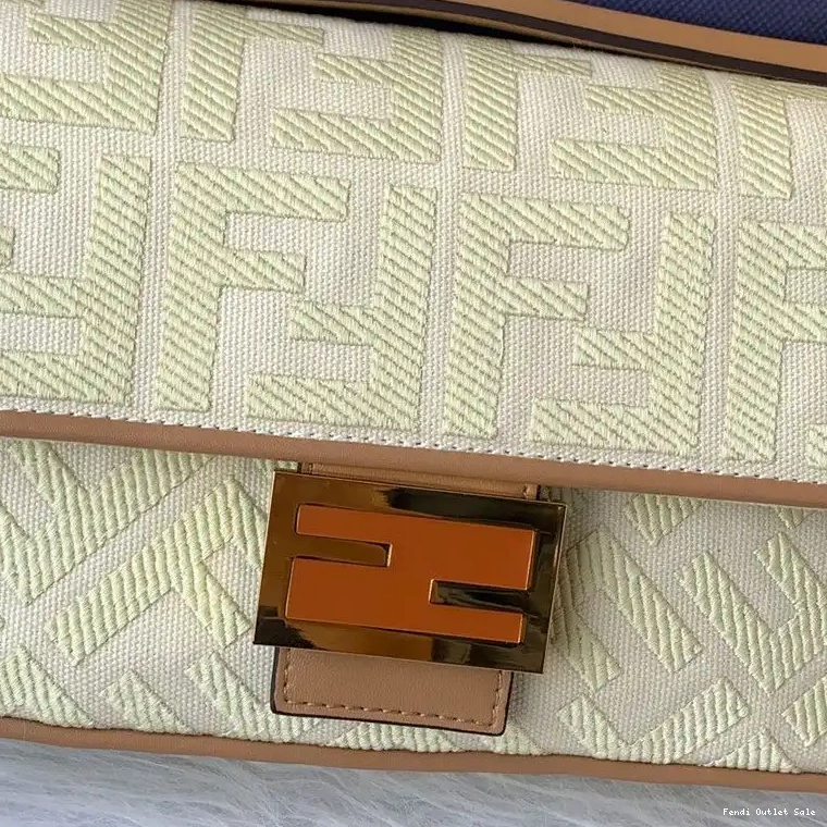 Affordable FF Fendi Apricot Baguette Motif Bag In Medium Canvas 0604